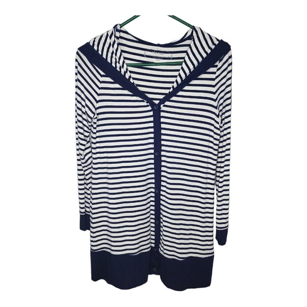 Soma Top Women Small Blue White Stripe Button Tunic Hooded Loungewear Nautical